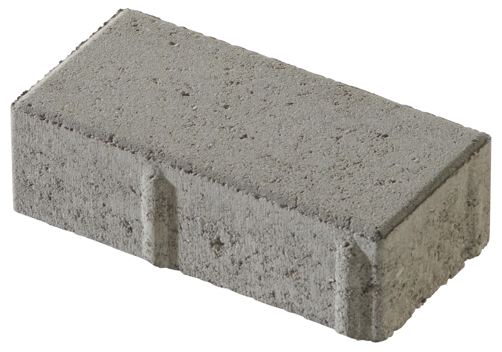 Grau gefärbter Betonstein für Außenpflasterung Ein rechteckiger Betonstein in grauer Farbe, ideal für Pflasterarbeiten im Außenbereich