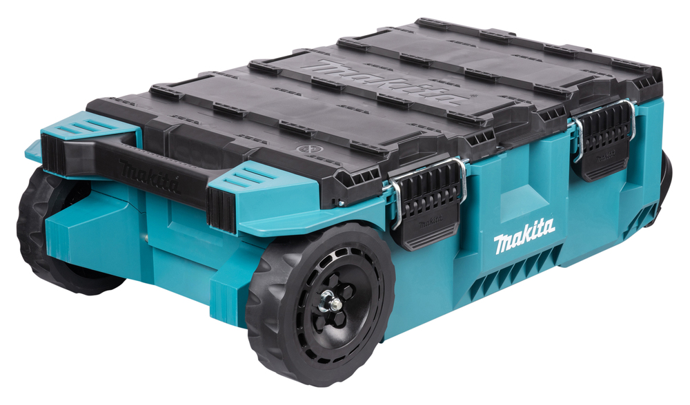 Werkzeugkoffer von Makita mit robustem Design und integrierten Rädern für einfachen Transport