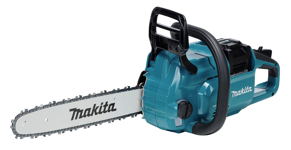 Makita Akku-Kettensäge, blau, mit Schwert und ergonomischem Griff