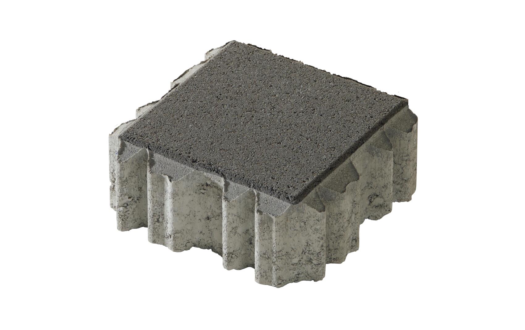 Ein einzelner quadratischer Betonpflasterstein in grauer Farbe, ideal für Gartenwege und Terrassenbeläge